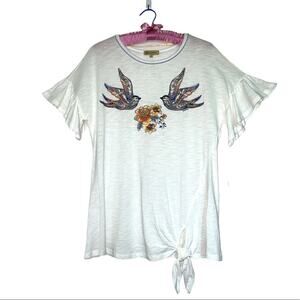 Democracy LoveBird Short Bell Sleeve Side Waist Tie New T-Shirt Size Small
